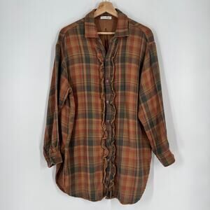 Free People x CP Shades Ruffle Plaid Button Tunic Top Womens Small Flannel USA